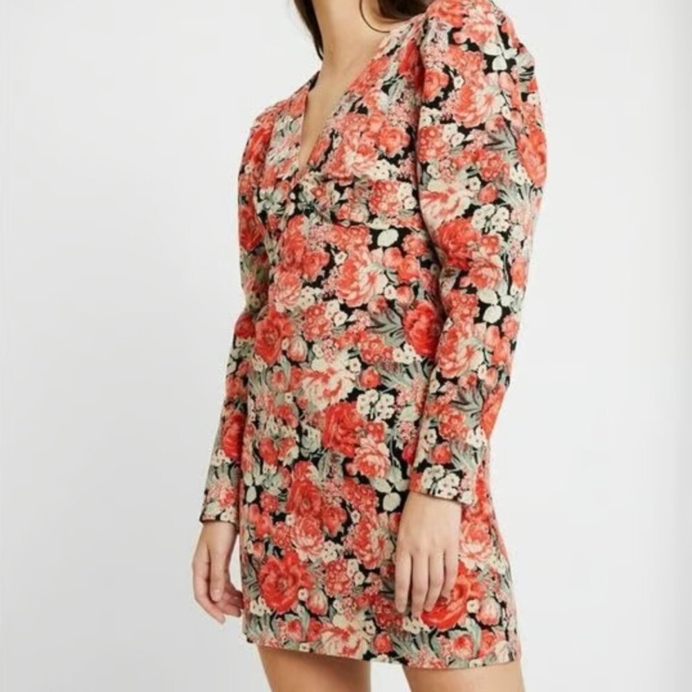 Free People Kapowski Floral Puff-Sleeve Mini Dress
